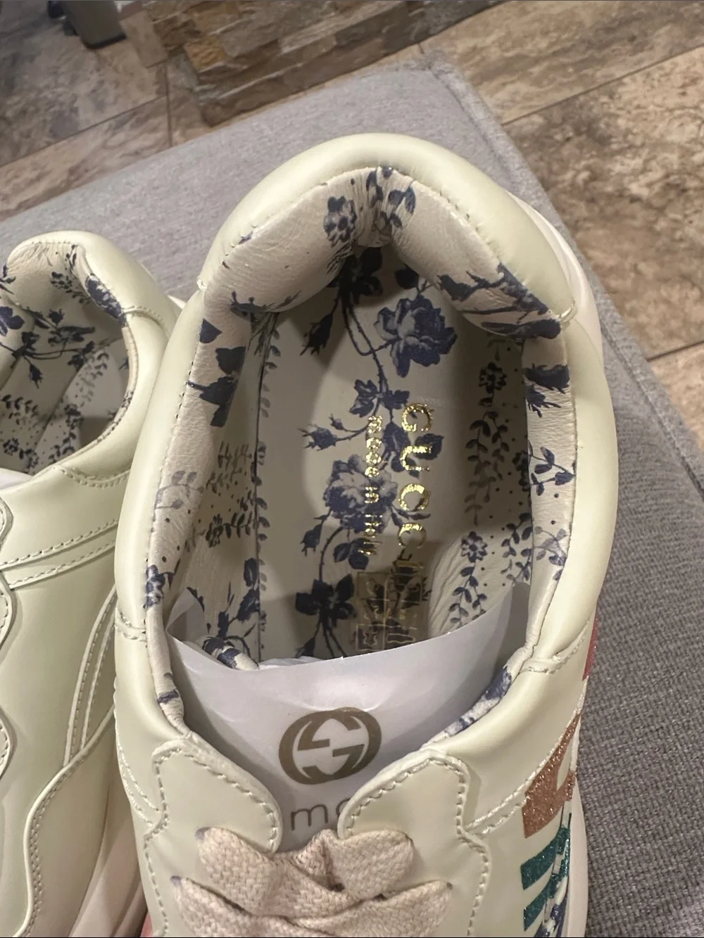 Ivory Leather Sneaker with Multicolor Logo size 40